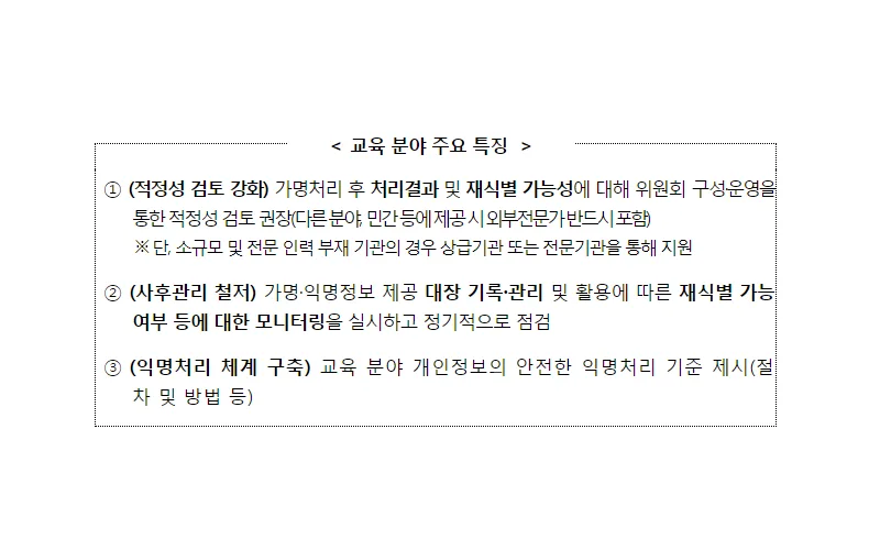 교육 분야의 안전한 가명정보 처리를 위한 「교육 분야 가명·익명정보 처리 가이드라인」마련