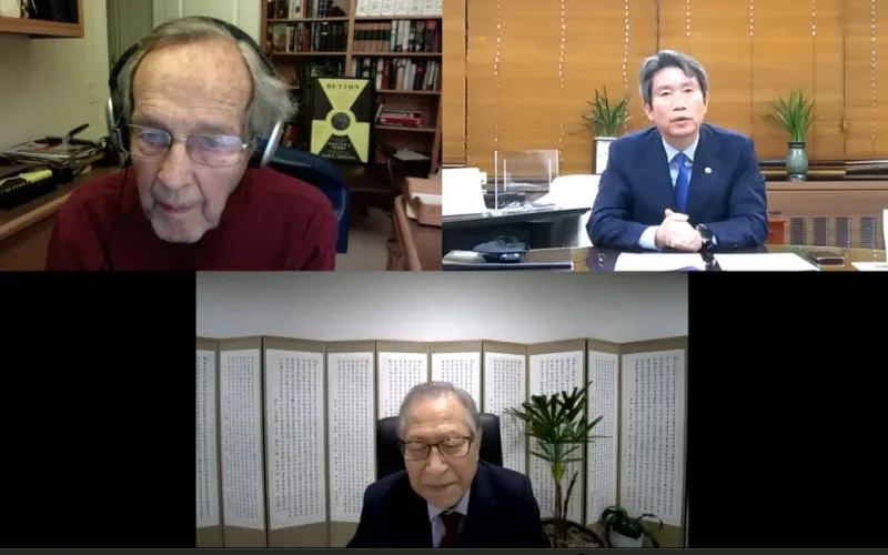 이인영 통일부 장관, 윌리엄 페리 전 미국 국방장관, 정세현 민주평통 수석부의장 화상간담회 개최